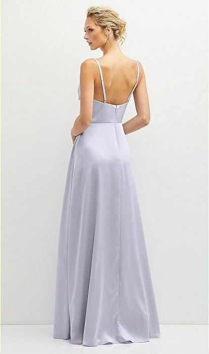Vertical Ruched Bodice Satin Maxi Bridesmaid Dress With Full Skirt In Silver  Dove | The Dessy Group