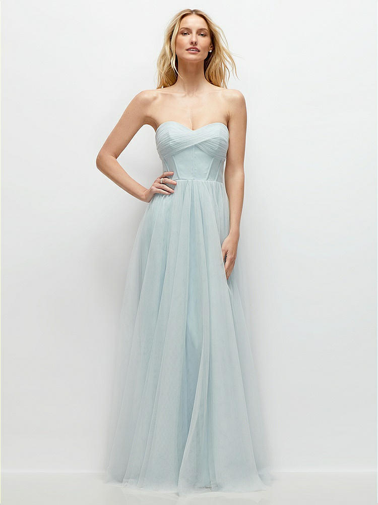 Ruched Wrap Bodice Tulle Maxi Dress with Full Skirt