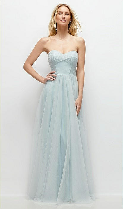 Strapless Twist Cup Tulle Corset Bridesmaid Dress With Full Maxi
