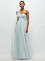 Front View Thumbnail - Mist Scarf Tie One-Shoulder Tulle Maxi Dress with Full Skirt