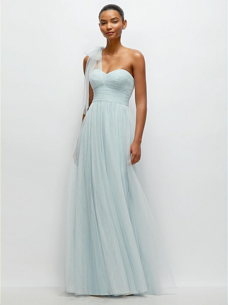 Tie-back Halter Tulle Maxi Bridesmaid Dress With Full Skirt & Rosette Detail  In Mist | The Dessy Group