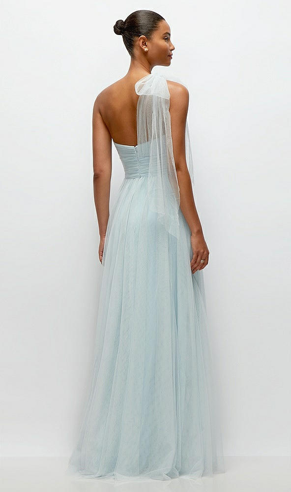 Back View - Mist Scarf Tie One-Shoulder Tulle Maxi Dress with Full Skirt