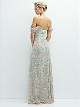 Rear View Thumbnail - Willow Green Off-the-Shoulder A-line Floral Embroidered Dress with Skinny Tie Sash