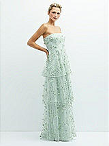 Side View Thumbnail - Celadon Strapless 3D Floral Embroidered Dress with Tiered Maxi Skirt