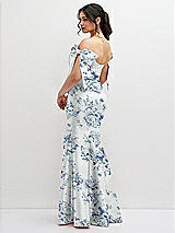 Rear View Thumbnail - Cottage Rose Larkspur Off-the-Shoulder Bow Floral Satin Corset Dress with Fit and Flare Skirt