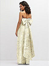 Rear View Thumbnail - Butter Yellow Floral Floral Strapless Draped Bodice Column Dress with Oversized Bow