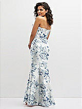 Rear View Thumbnail - Cottage Rose Larkspur Floral Strapless Satin Fit and Flare Dress with Crumb-Catcher Bodice