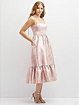 Side View Thumbnail - Bow And Blossom Print Floral Shirred Ruffle Hem Midi Dress with Self-Tie Spaghetti Straps and Pockets