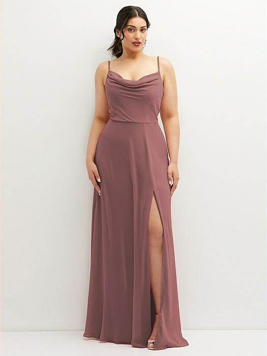 Soft Cowl-Neck A-Line Maxi Dress with Adjustable Straps