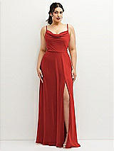 Front View Thumbnail - Poppy Red Soft Cowl-Neck A-Line Maxi Dress with Adjustable Straps