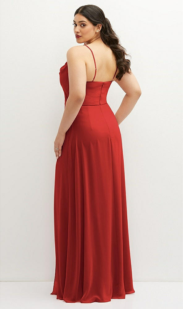 Back View - Poppy Red Soft Cowl-Neck A-Line Maxi Dress with Adjustable Straps