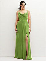 Front View Thumbnail - Peridot Green Soft Cowl-Neck A-Line Maxi Dress with Adjustable Straps