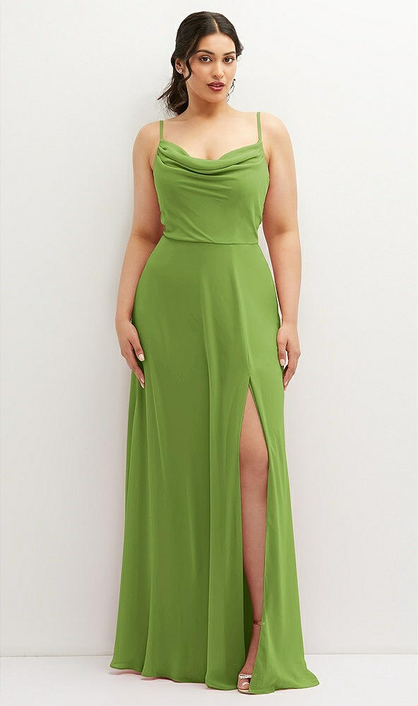 Front View - Peridot Green Soft Cowl-Neck A-Line Maxi Dress with Adjustable Straps