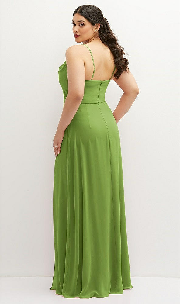 Back View - Peridot Green Soft Cowl-Neck A-Line Maxi Dress with Adjustable Straps