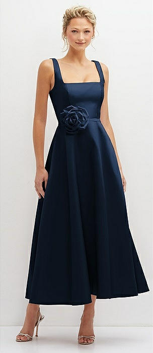 blue dress for baby girl Navy Blue Velvet Tea Length V-neckline Party Dress, Navy Blue Bridesma –  Cutedressy main image 1