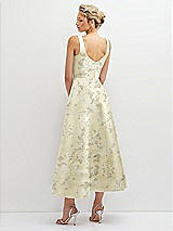 Rear View Thumbnail - Butter Yellow Floral Floral Square Neck Satin Midi Dress with Full Skirt & Pockets