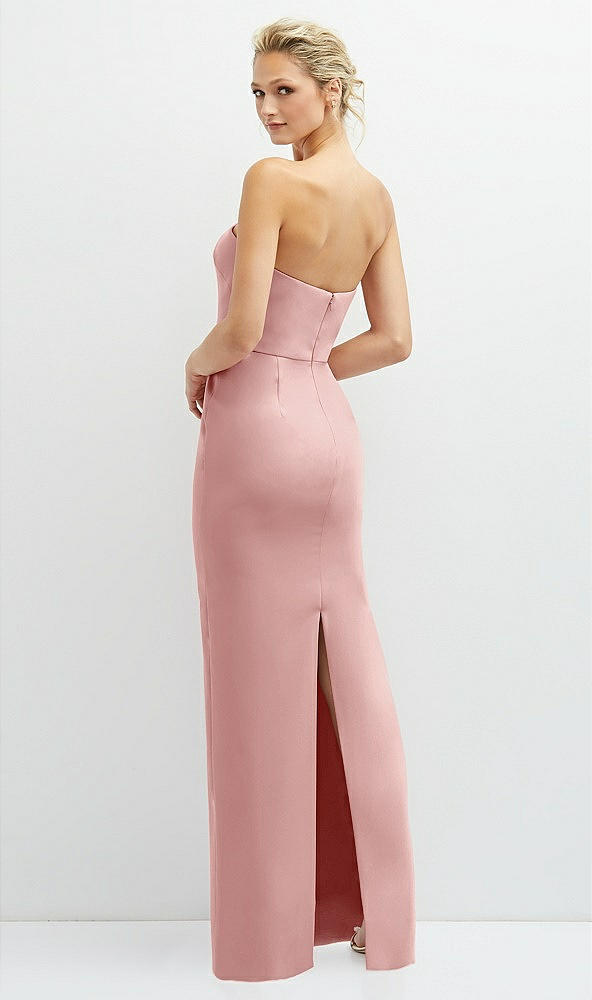 Back View - Rose Rhinestone Bow Trimmed Peek-a-Boo Deep-V Maxi Dress with Pencil Skirt