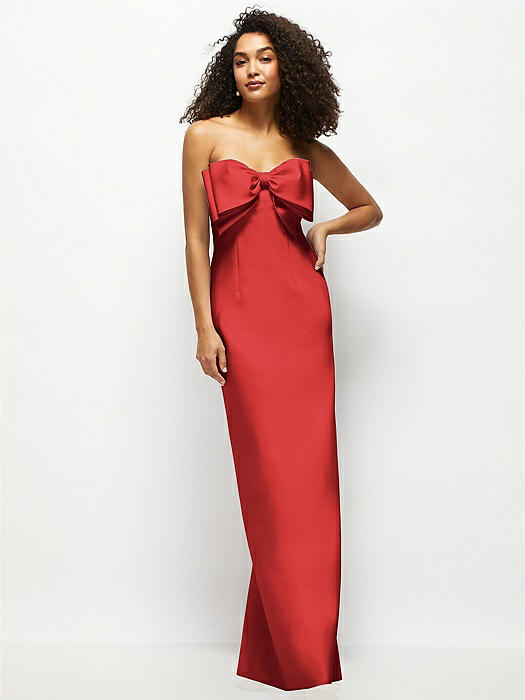 Strapless Satin Column Maxi Dress with Oversized Handcrafted Bow