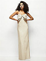Alt View 1 Thumbnail - Champagne Strapless Satin Column Maxi Dress with Oversized Handcrafted Bow