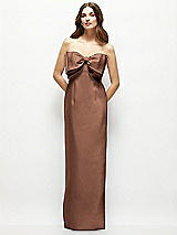 Alt View 2 Thumbnail - Cognac Strapless Satin Column Maxi Dress with Oversized Handcrafted Bow