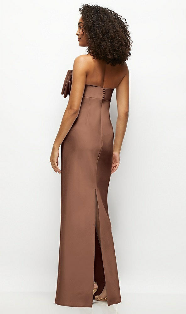 Back View - Cognac Strapless Satin Column Maxi Dress with Oversized Handcrafted Bow