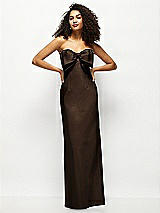 Alt View 1 Thumbnail - Espresso Strapless Satin Column Maxi Dress with Oversized Handcrafted Bow