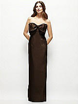 Alt View 2 Thumbnail - Espresso Strapless Satin Column Maxi Dress with Oversized Handcrafted Bow