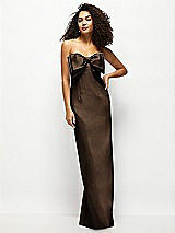 Front View Thumbnail - Espresso Strapless Satin Column Maxi Dress with Oversized Handcrafted Bow