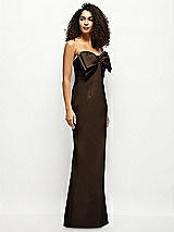 Side View Thumbnail - Espresso Strapless Satin Column Maxi Dress with Oversized Handcrafted Bow