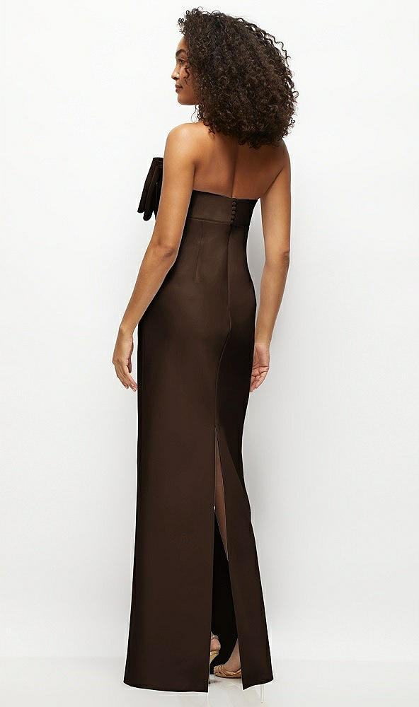 Back View - Espresso Strapless Satin Column Maxi Dress with Oversized Handcrafted Bow