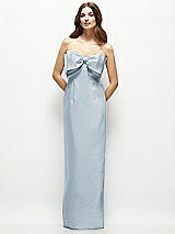 Alt View 2 Thumbnail - Mist Strapless Satin Column Maxi Dress with Oversized Handcrafted Bow
