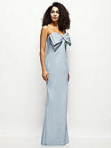 Side View Thumbnail - Mist Strapless Satin Column Maxi Dress with Oversized Handcrafted Bow