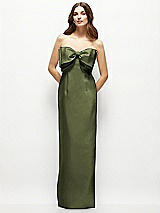 Alt View 2 Thumbnail - Olive Green Strapless Satin Column Maxi Dress with Oversized Handcrafted Bow