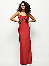 Alt View 1 Thumbnail - Poppy Red Strapless Satin Column Maxi Dress with Oversized Handcrafted Bow
