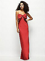 Front View Thumbnail - Poppy Red Strapless Satin Column Maxi Dress with Oversized Handcrafted Bow