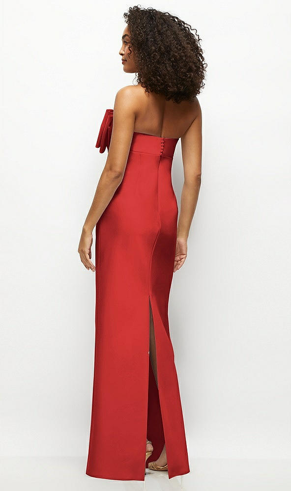 Back View - Poppy Red Strapless Satin Column Maxi Dress with Oversized Handcrafted Bow