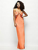 Front View Thumbnail - Portofino Orange Strapless Satin Column Maxi Dress with Oversized Handcrafted Bow