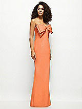 Side View Thumbnail - Portofino Orange Strapless Satin Column Maxi Dress with Oversized Handcrafted Bow