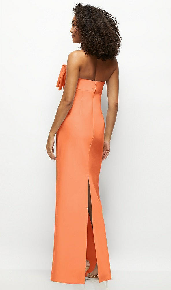 Back View - Portofino Orange Strapless Satin Column Maxi Dress with Oversized Handcrafted Bow