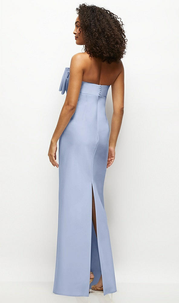 Back View - Sky Blue Strapless Satin Column Maxi Dress with Oversized Handcrafted Bow