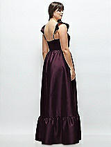 Alt View 3 Thumbnail - Deep Plum Satin Corset Maxi Dress with Ruffle Straps & Skirt
