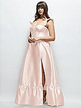 Alt View 2 Thumbnail - Blush Satin Corset Maxi Dress with Ruffle Straps & Skirt