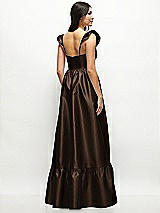 Rear View Thumbnail - Espresso Satin Corset Maxi Dress with Ruffle Straps & Skirt