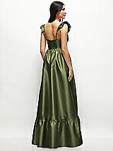 Rear View Thumbnail - Olive Green Satin Corset Maxi Dress with Ruffle Straps & Skirt