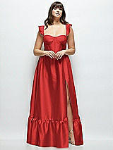 Alt View 1 Thumbnail - Poppy Red Satin Corset Maxi Dress with Ruffle Straps & Skirt