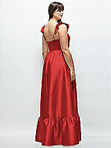 Alt View 3 Thumbnail - Poppy Red Satin Corset Maxi Dress with Ruffle Straps & Skirt