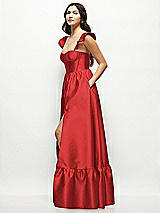 Side View Thumbnail - Poppy Red Satin Corset Maxi Dress with Ruffle Straps & Skirt