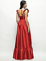 Rear View Thumbnail - Poppy Red Satin Corset Maxi Dress with Ruffle Straps & Skirt
