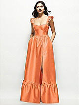 Front View Thumbnail - Portofino Orange Satin Corset Maxi Dress with Ruffle Straps & Skirt