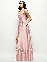Side View Thumbnail - Rose Satin Corset Maxi Dress with Ruffle Straps & Skirt